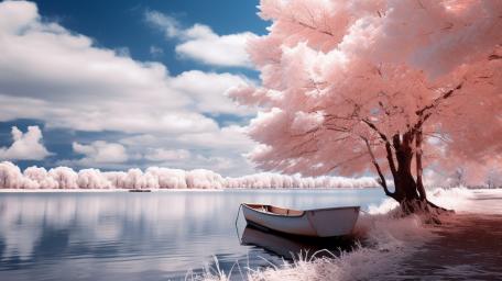 Serene Crimson Lake Reflections wallpaper