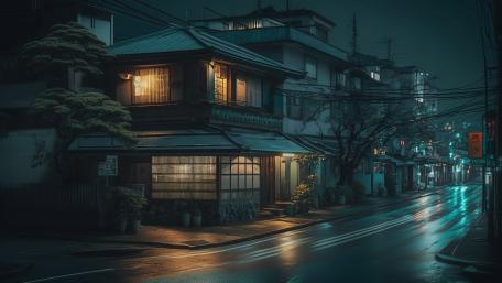 Mystical Night in AI-Generated Town wallpaper