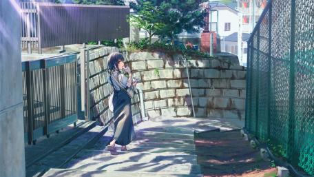 Serene Morning Stroll in an Urban Setting wallpaper