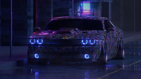 Neon Nightscape Dodge Challenger wallpaper