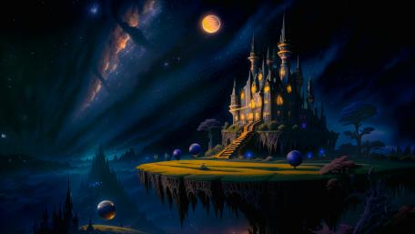 Enchanted Castle Under the Full Moon Sky wallpaper