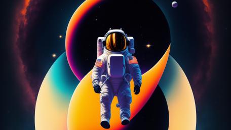 Cosmic Journey of an Astronaut in Vibrant Space Colors wallpaper