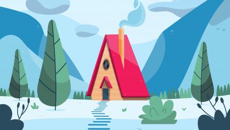 Charming Minimalist Cottage in a Fantasy Landscape wallpaper