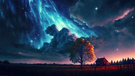 Mystical Autumn Night Sky Fantasy Art wallpaper