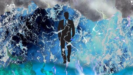 Silhouette of Mystery in Cosmic Storm wallpaper