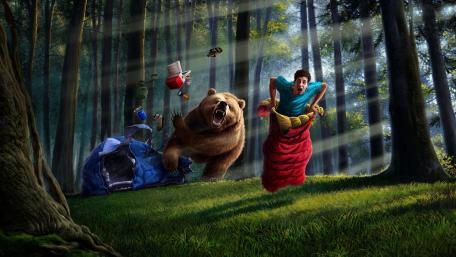 Bear Encounter at Camping Trip Adventure wallpaper