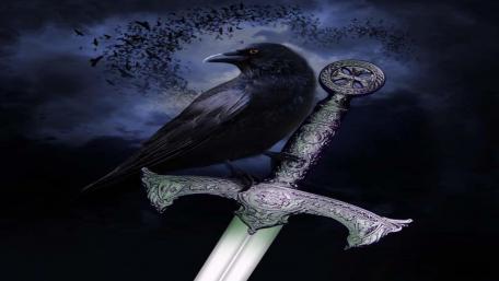Mystical Raven and Sword Encounter wallpaper