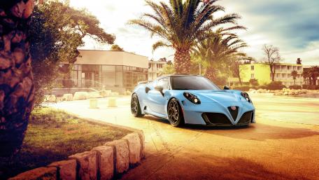 Dreamy Alfa Romeo 4C by the Palm Trees wallpaper