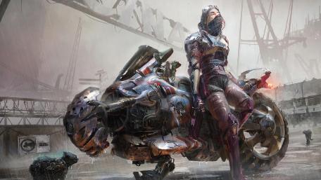 Futuristic Cyberpunk Motorcycle Adventure wallpaper