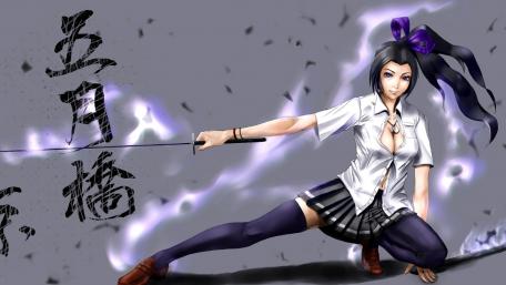 Fierce Schoolgirl with Katana in Action wallpaper
