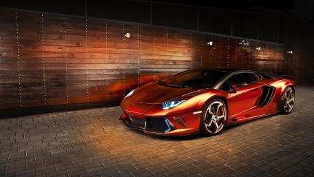 Sleek Lamborghini Aventador Dazzles at Night wallpaper