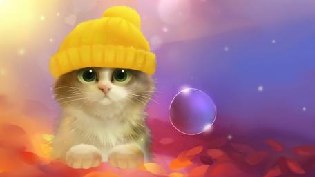 Adorable Kitten in a Yellow Hat wallpaper