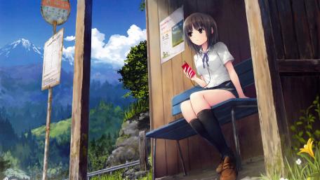 Serene Moment at the Bus Stop wallpaper