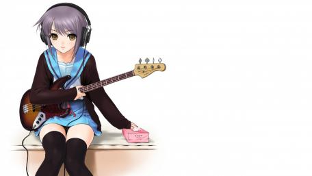 Anime Girl with Electric Guitar on White Background wallpaper