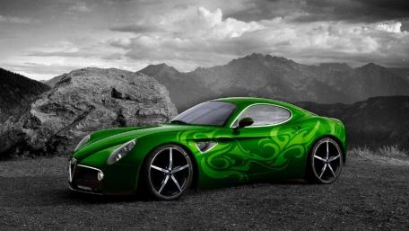 Dynamic Alfa Romeo 8C Competizione in Bold Green Design wallpaper