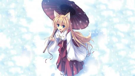Charming Catgirl Under the Umbrella wallpaper