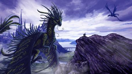 Majestic Dragon in a Mystical Landscape wallpaper