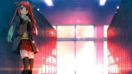 Cute Anime Girl in School Setting wallpaper