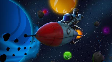 Playful Astronaut's Galactic Adventure in Space wallpaper