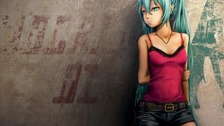 Hatsune Miku in Stylish Casual Wear Art Wallpaper wallpaper