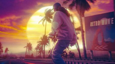 Skateboarding into a Retro Sunset Dream wallpaper