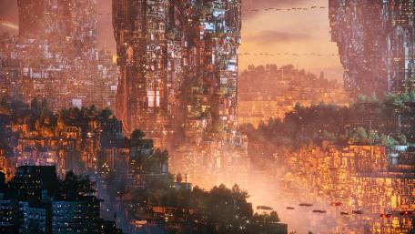 Futuristic Megapolis at Dusk wallpaper