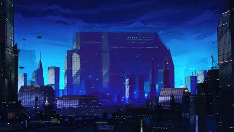 Futuristic Cityscape Under a Blue Night Sky wallpaper