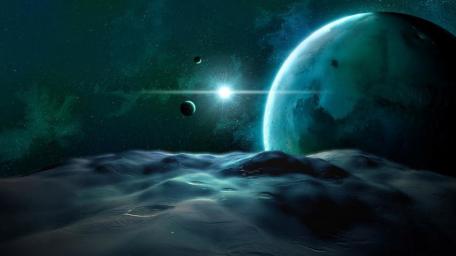 Mysterious Planetary Landscape in Deep Space wallpaper