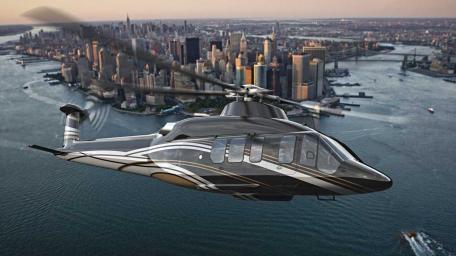 Sleek Helicopter Over Cityscape View wallpaper