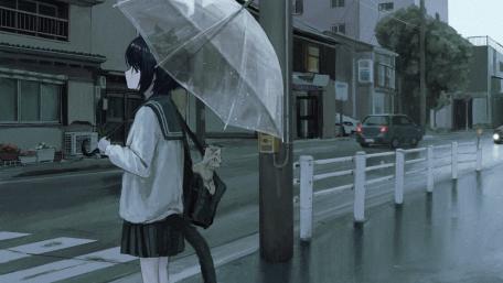 Rainy Day Reflections with Catgirl wallpaper