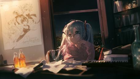 Anime Girl's Cozy Study Night wallpaper