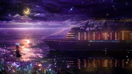 Ethereal Voyage Under a Celestial Night Sky wallpaper