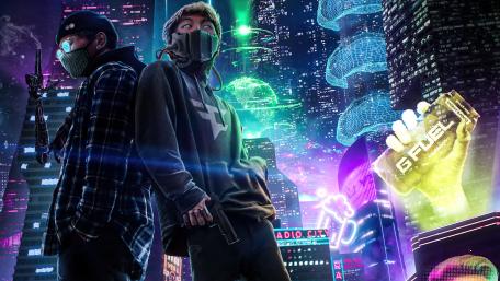 Cyber city guys with gun wallpaper