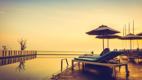 Tranquil Summer Evening by the Poolside wallpaper