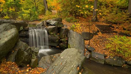 Serene Autumn Waterfall Scene in Nature wallpaper
