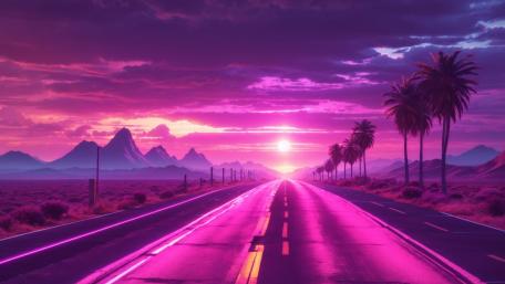 Retrowave Journey at Sunset wallpaper
