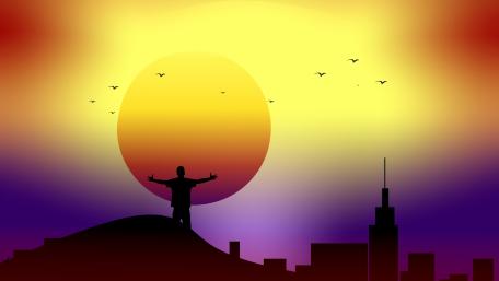 Radiant Sunset Silhouette Scene wallpaper