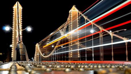 Illuminated Night View of Chelsea Bridge in London wallpaper