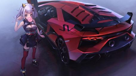 Anime Girl and Lamborghini Adventures wallpaper