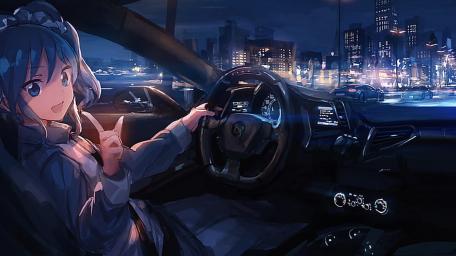 Driving Through Anime Night wallpaper