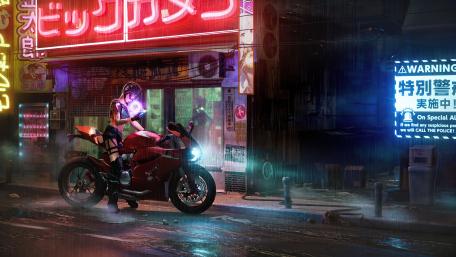 Neon Biker in Cyberpunk Future wallpaper