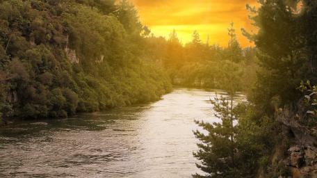 Golden River Serenity at Sunset wallpaper