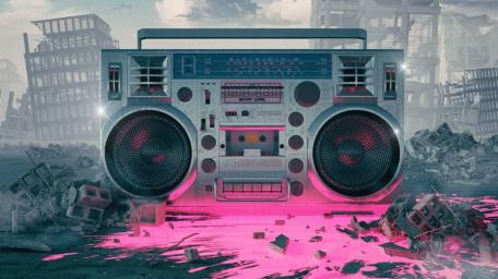 Retro Vibes and Boombox Beats in Ruins wallpaper