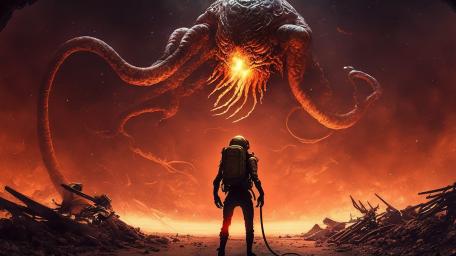 Facing the Behemoth on Alien Terrain wallpaper