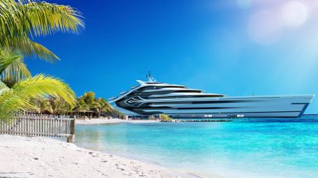 Luxury Yacht Bliss on Tropical Shores wallpaper