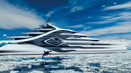 Futuristic Superyacht Amidst Icy Waters wallpaper