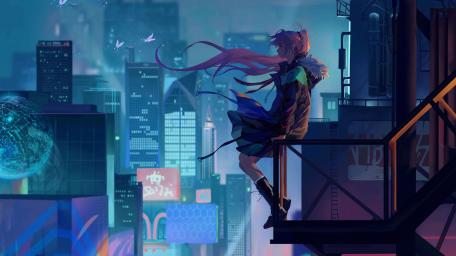 Futuristic Dreamer Amidst Neon Cityscapes wallpaper