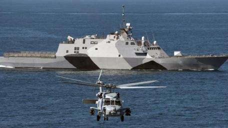 Navy Helicopter Over Naval Warship Wallpaper wallpaper