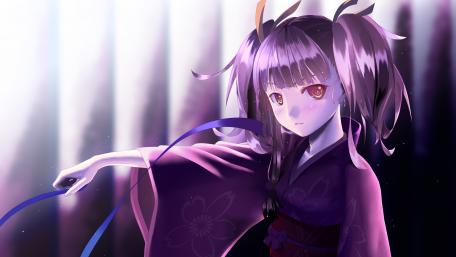 Purple-Haired Anime Girl in Kimono Artwork wallpaper