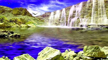 Majestic Waterfall Oasis in Nature's Lap wallpaper